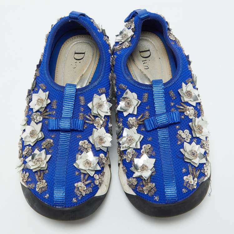 Pre Owned Dior Blue Mesh Embellished Fusion Slip On Sneakers Size 35