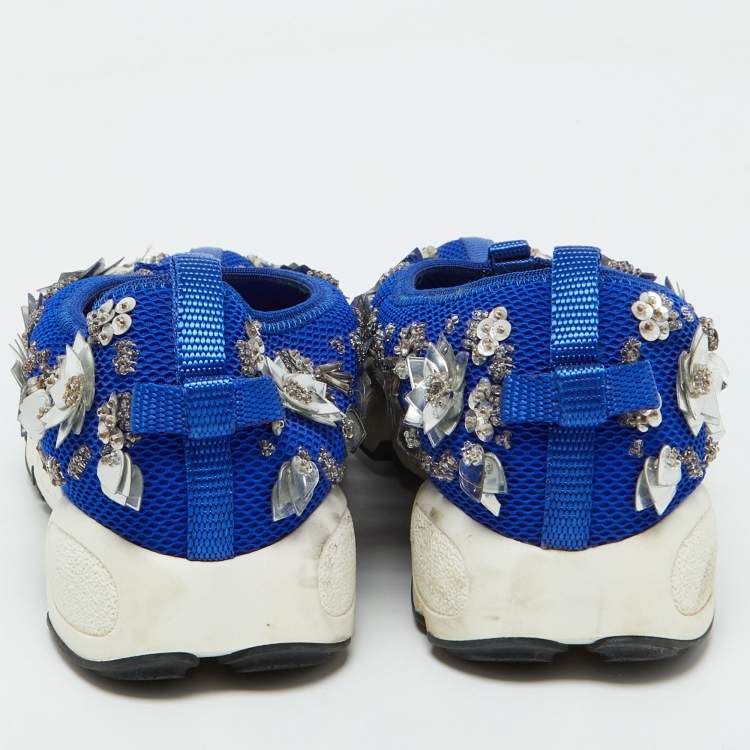 Pre Owned Dior Blue Mesh Embellished Fusion Slip On Sneakers Size 35