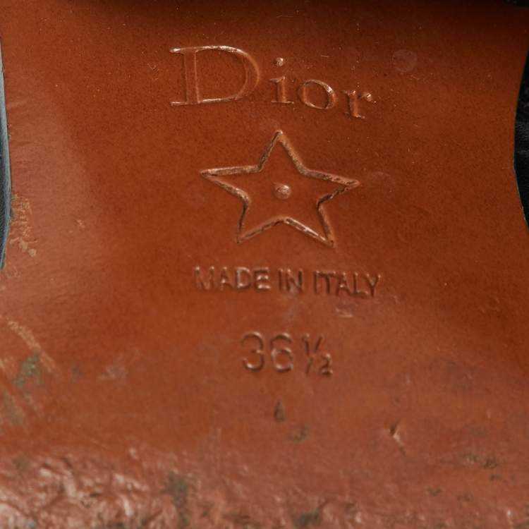 Pre Owned Dior Black Leather Embroidered Cowboy Ankle Length Boots Size 36.5