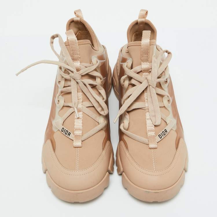 Pre Owned Dior Beige Neoprene and Rubber D-Connect Sneakers Size 38.5