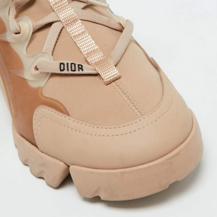 Pre Owned Dior Beige Neoprene and Rubber D-Connect Sneakers Size 38.5