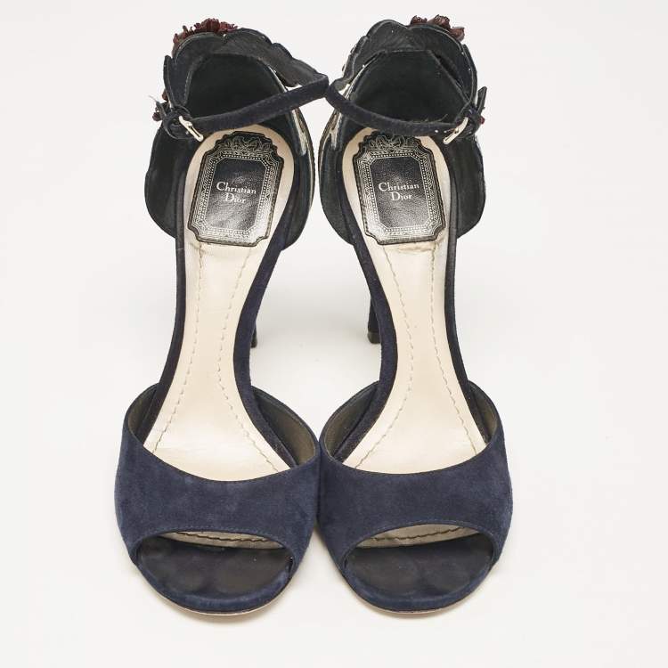 Pre Owned Dior Navy Blue Suede Ankle Strap Sandals Size 37.5