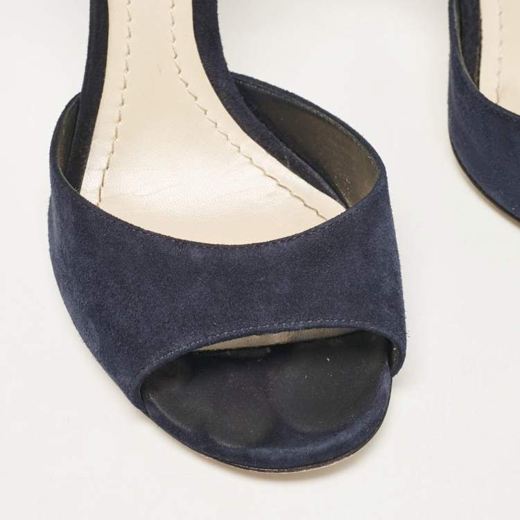 Pre Owned Dior Navy Blue Suede Ankle Strap Sandals Size 37.5