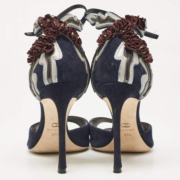 Pre Owned Dior Navy Blue Suede Ankle Strap Sandals Size 37.5