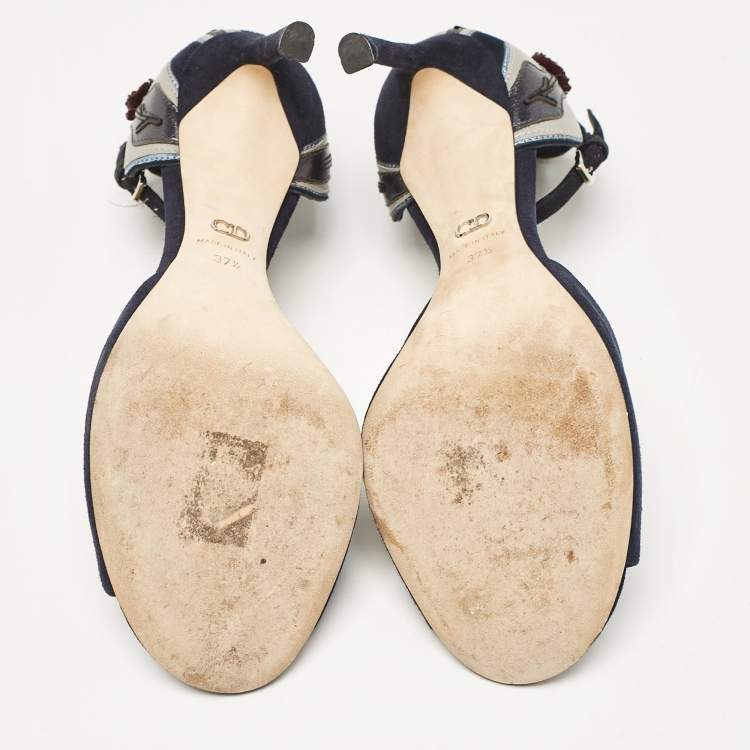 Pre Owned Dior Navy Blue Suede Ankle Strap Sandals Size 37.5