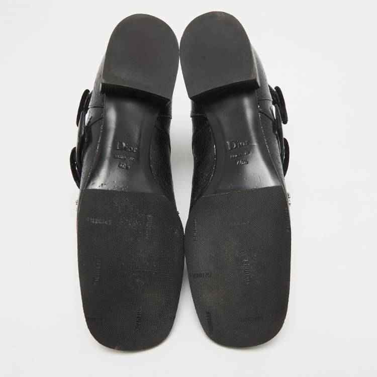 Pre Owned Dior Black Crack Leather Crystal Embellished Ankle Length Boots Size 40.5