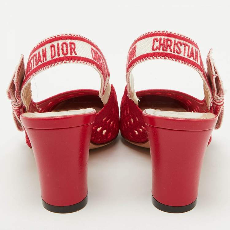 Pre Owned Dior Red Cannage Fabric Dior & Moi Slingback Pumps Size 36