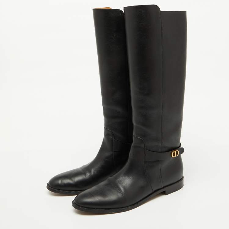 Pre Owned Dior Black Leather Riding Knee Length Boots Size 40.5