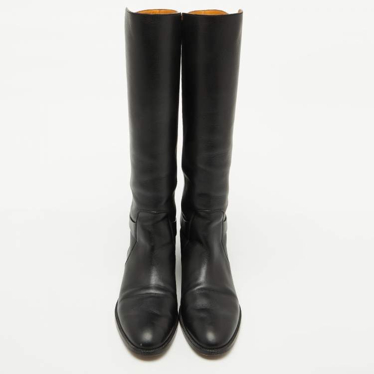 Pre Owned Dior Black Leather Riding Knee Length Boots Size 40.5