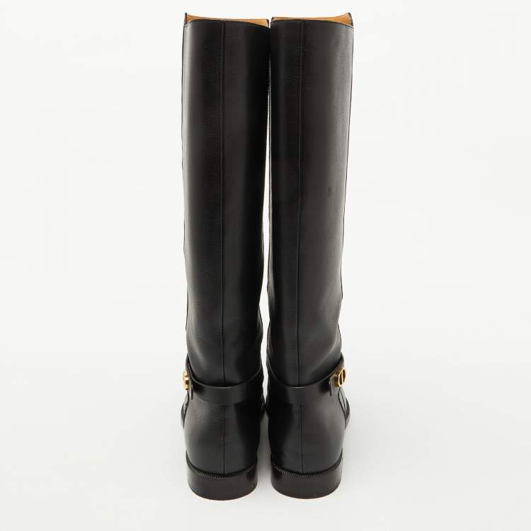 Pre Owned Dior Black Leather Riding Knee Length Boots Size 40.5