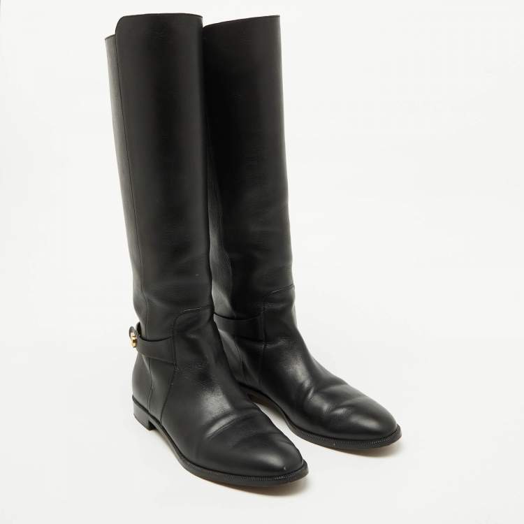 Pre Owned Dior Black Leather Riding Knee Length Boots Size 40.5