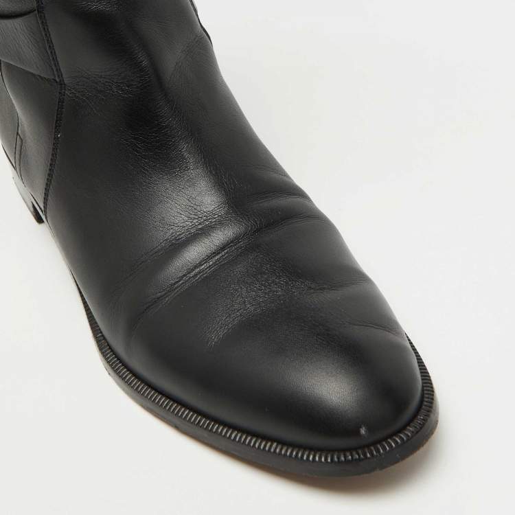 Pre Owned Dior Black Leather Riding Knee Length Boots Size 40.5