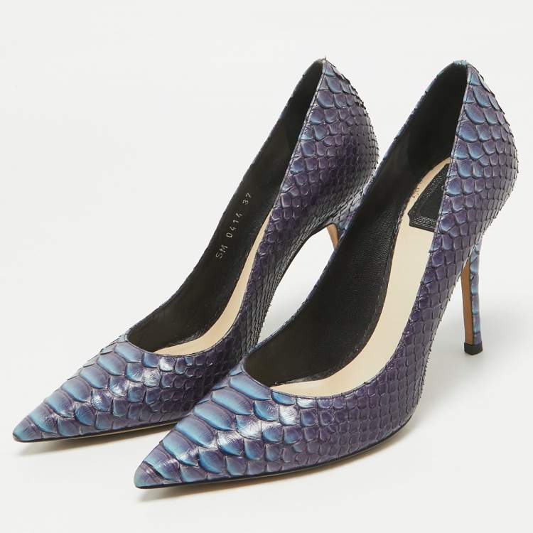 Pre Owned Dior Two Tone Python Leather Cherie Pumps Size 37
