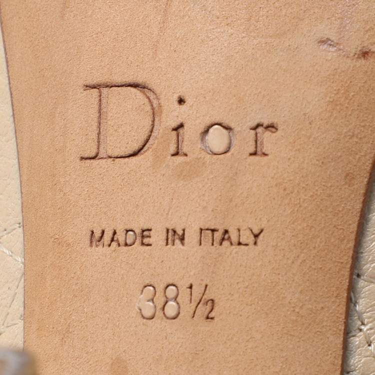 Pre Owned Dior Beige Cannage Leather Embellished Peep Toe Pumps Size 38.5
