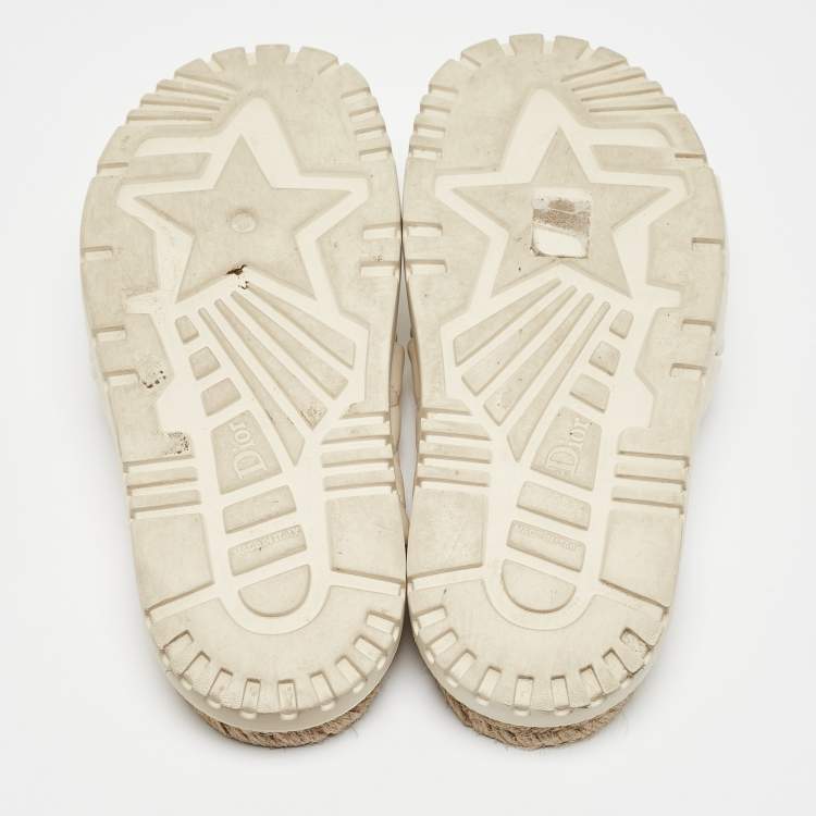 Pre Owned Dior Cream Cannage Quilted Leather D-Twist Espadrille Flat Sandals Size 38.5