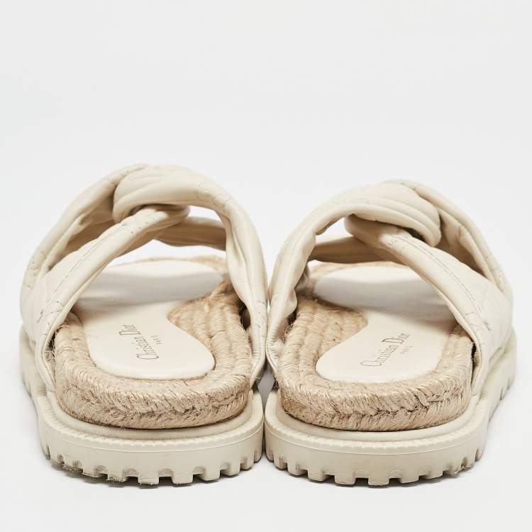 Pre Owned Dior Cream Cannage Quilted Leather D-Twist Espadrille Flat Sandals Size 38.5