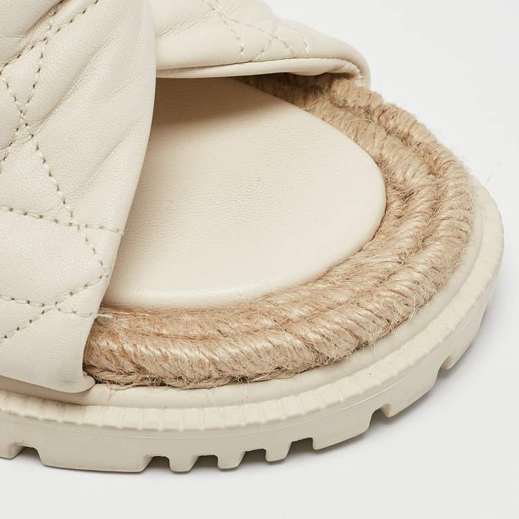 Pre Owned Dior Cream Cannage Quilted Leather D-Twist Espadrille Flat Sandals Size 38.5