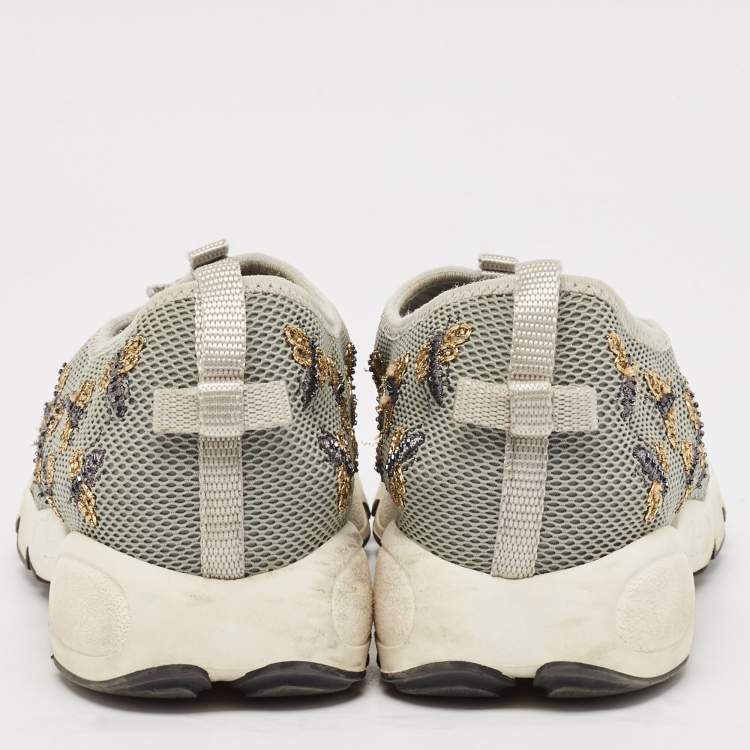 Pre Owned Dior Grey Mesh Fusion Bee Embellished Slip On Sneakers Size 39.5