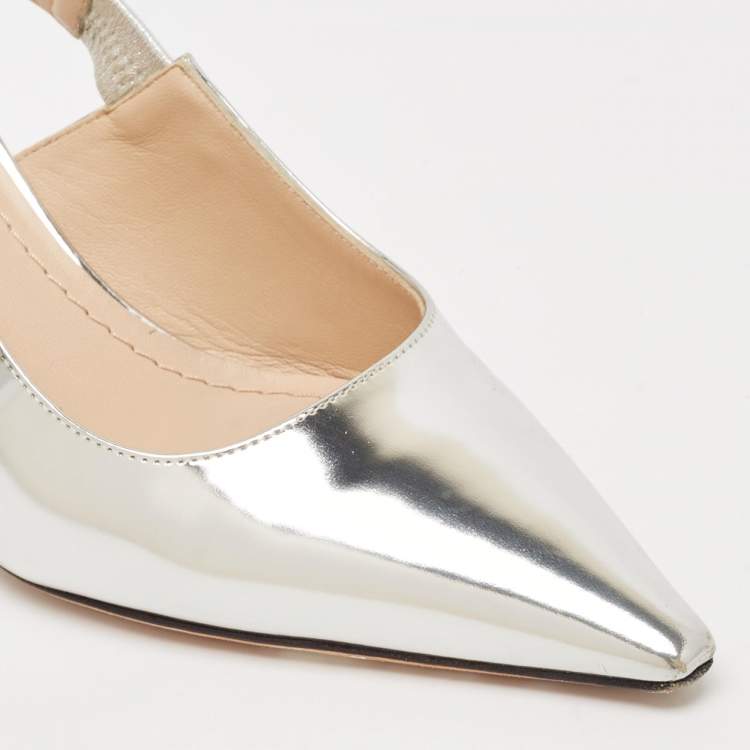 Pre Owned Dior Silver Leather Sweet-D Slingback Pumps Size 36.5