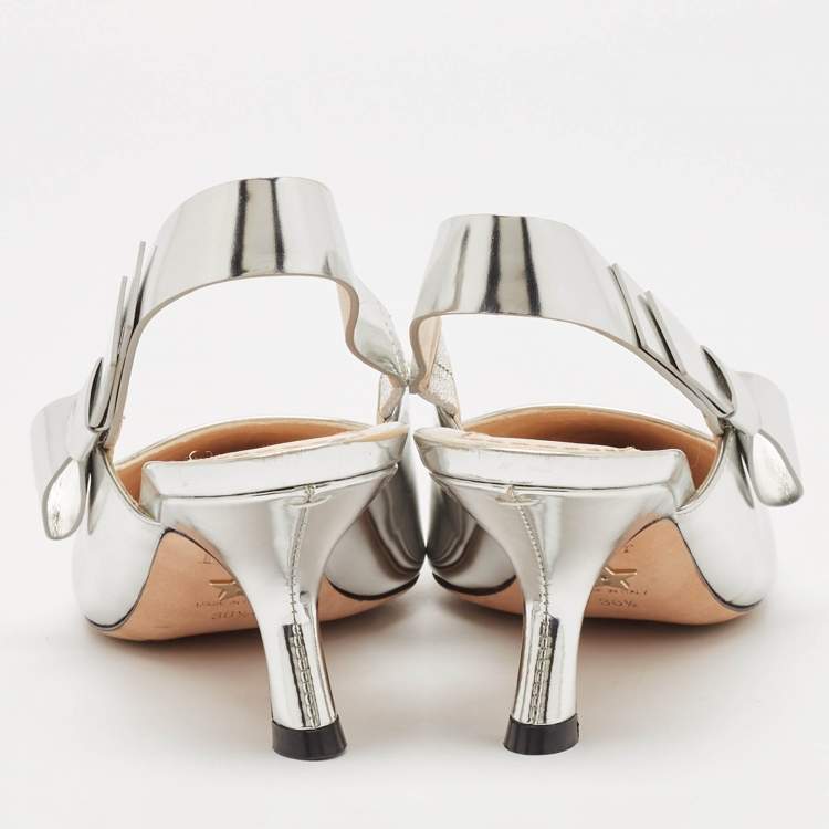Pre Owned Dior Silver Leather Sweet-D Slingback Pumps Size 36.5