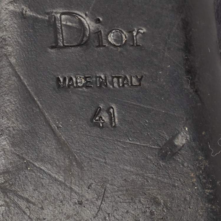 Pre Owned Dior Navy Blue Leather Cut Out Flower Embellished Ballet Flats Size 41