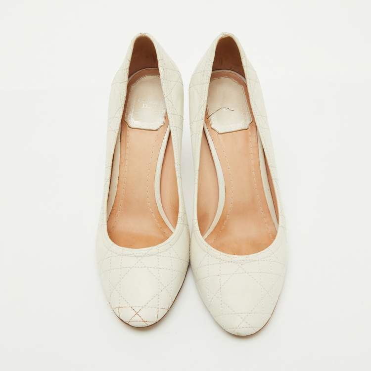 Pre Owned Dior White Cannage Leather Pumps Size 37