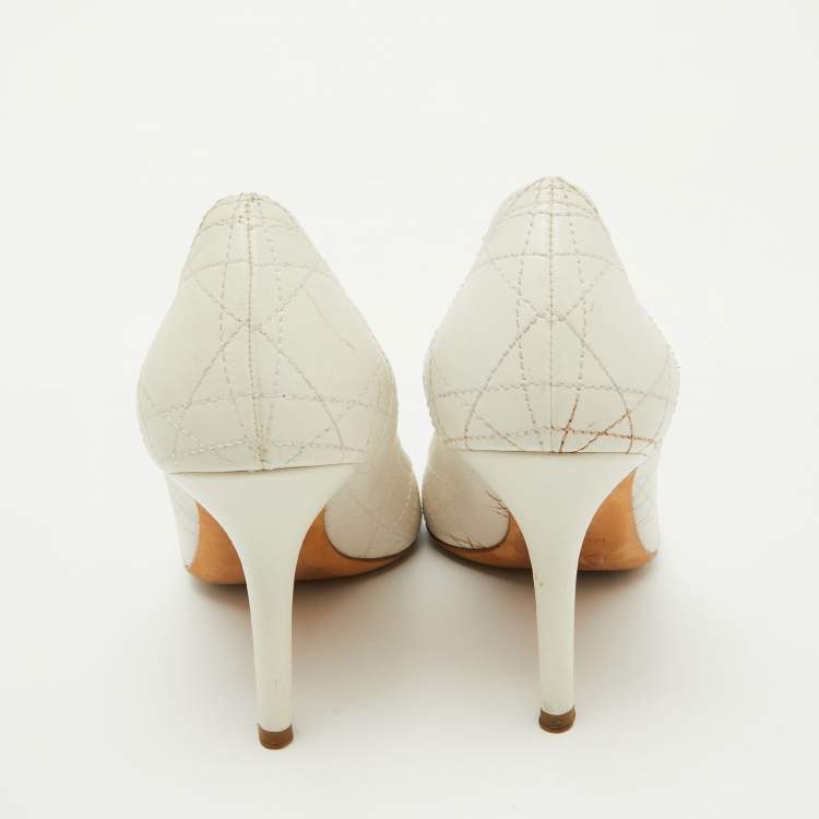 Pre Owned Dior White Cannage Leather Pumps Size 37