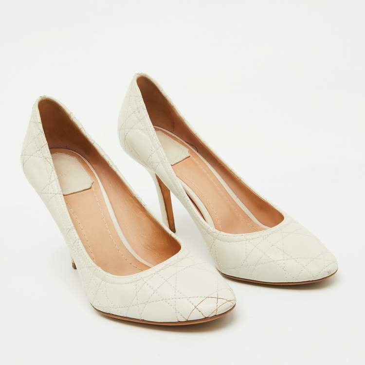 Pre Owned Dior White Cannage Leather Pumps Size 37