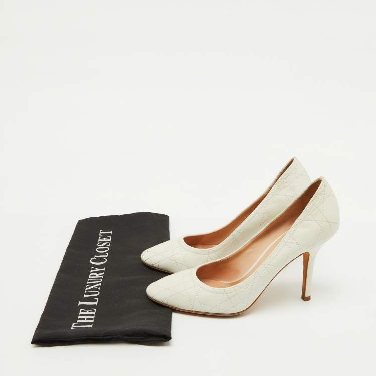 Pre Owned Dior White Cannage Leather Pumps Size 37
