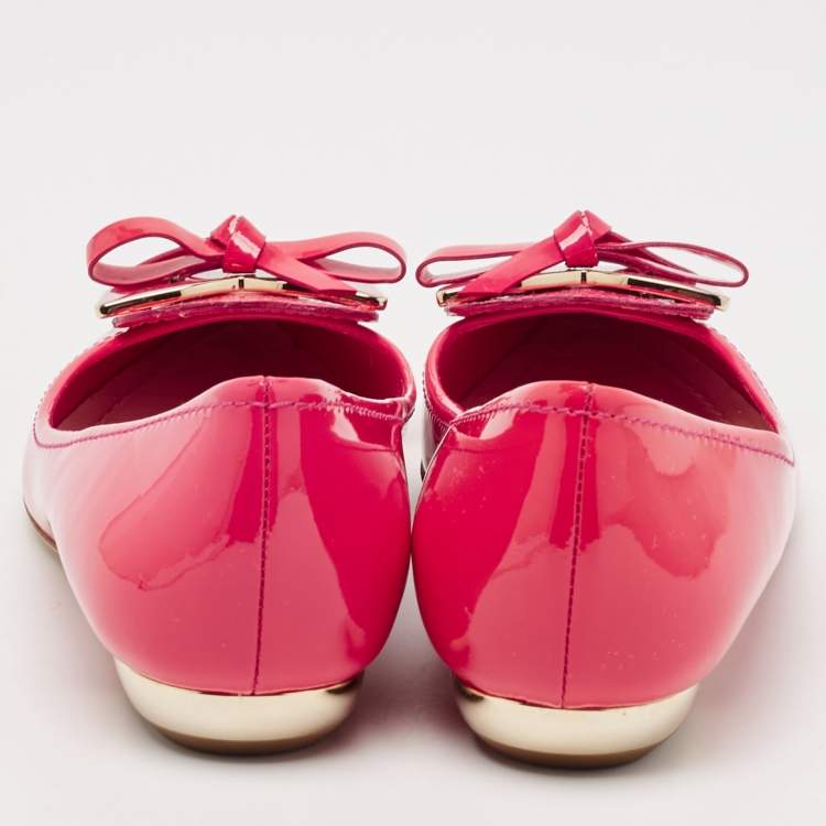 Pre Owned Dior Pink Patent Leather Bow Pointed Toe Ballet  Flats Size 35.5