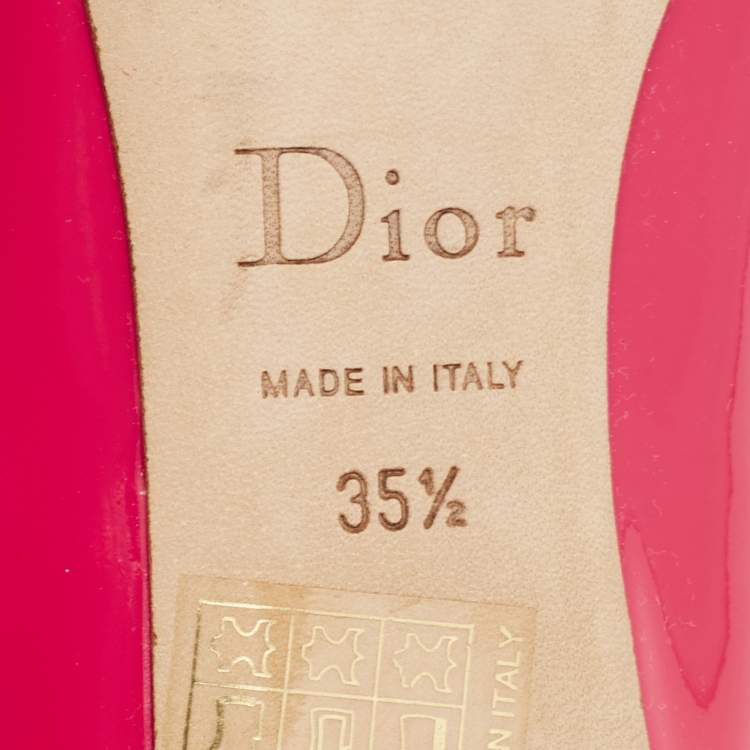 Pre Owned Dior Pink Patent Leather Bow Pointed Toe Ballet  Flats Size 35.5
