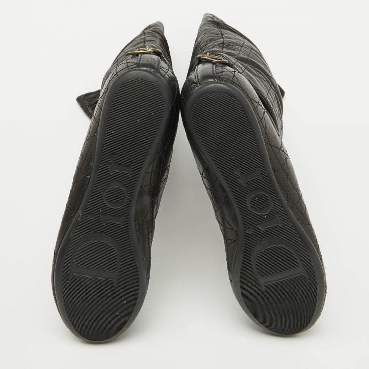 Pre Owned Dior Black Cannage Quilted Leather Knee Length Boots Size 37.5