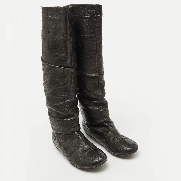 Pre Owned Dior Black Cannage Quilted Leather Knee Length Boots Size 37.5