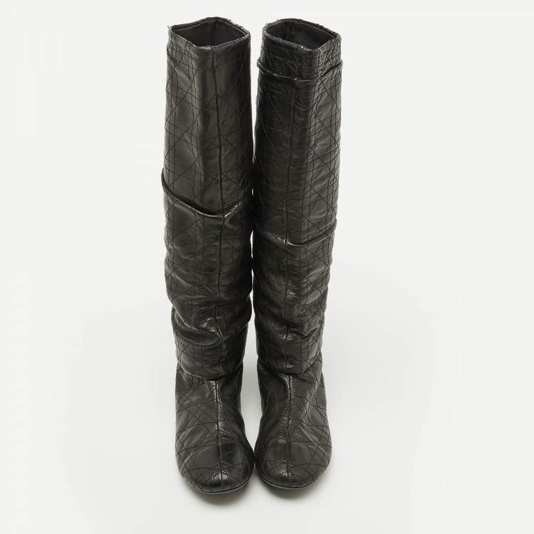 Pre Owned Dior Black Cannage Quilted Leather Knee Length Boots Size 37.5