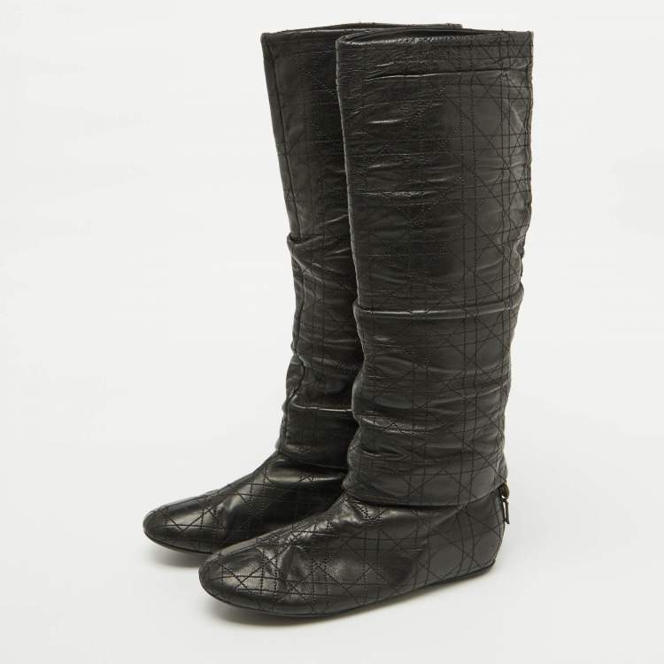 Pre Owned Dior Black Cannage Quilted Leather Knee Length Boots Size 37.5