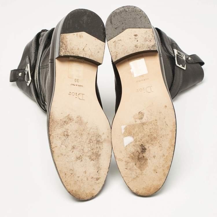 Pre Owned Dior Black Leather Mid Calf Riding Boots Size 39