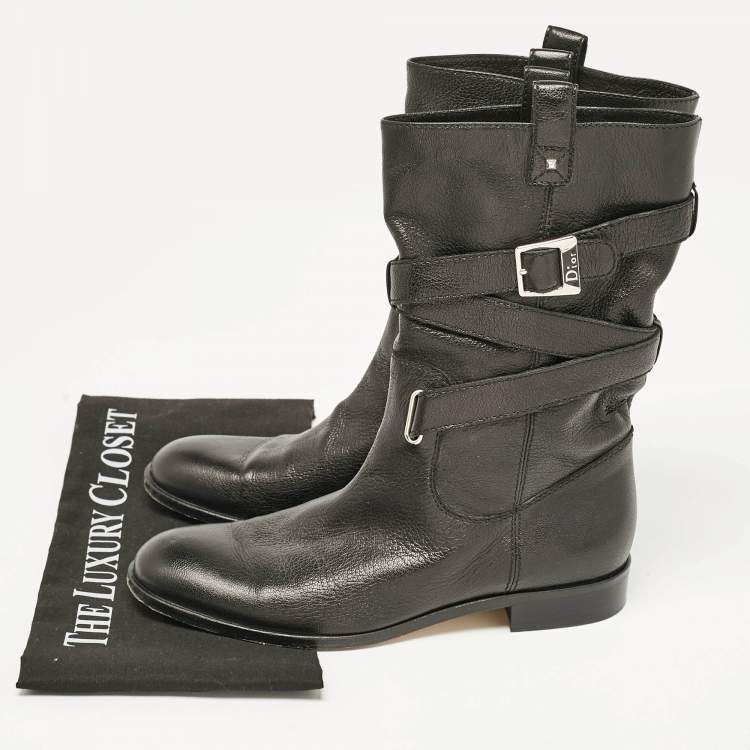 Pre Owned Dior Black Leather Mid Calf Riding Boots Size 39