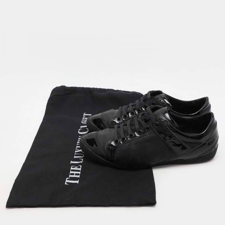Pre Owned Dior Black Leather and Patent Leather Low Top Sneakers Size 36.5