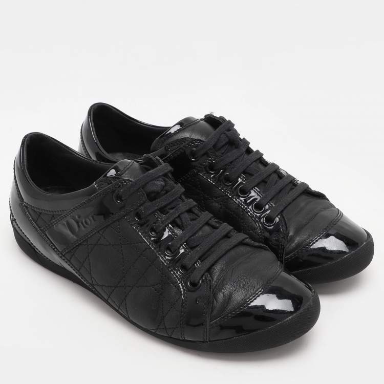 Pre Owned Dior Black Leather and Patent Leather Low Top Sneakers Size 36.5