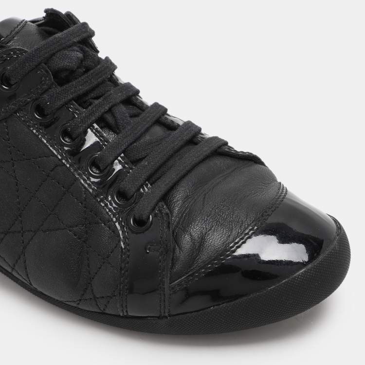 Pre Owned Dior Black Leather and Patent Leather Low Top Sneakers Size 36.5