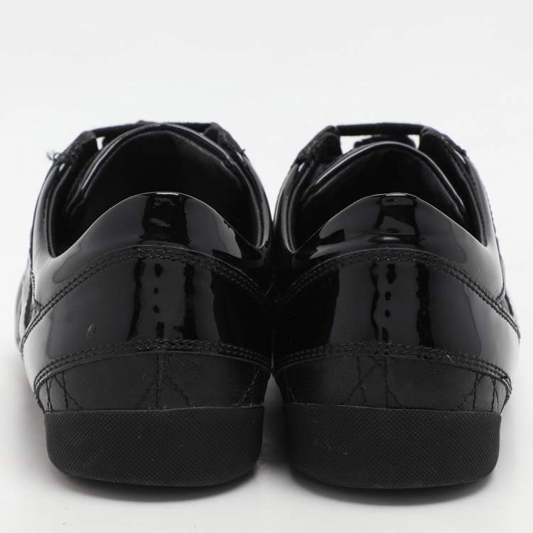 Pre Owned Dior Black Leather and Patent Leather Low Top Sneakers Size 36.5