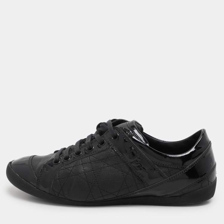 Pre Owned Dior Black Leather and Patent Leather Low Top Sneakers Size 36.5