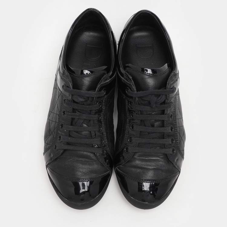 Pre Owned Dior Black Leather and Patent Leather Low Top Sneakers Size 36.5