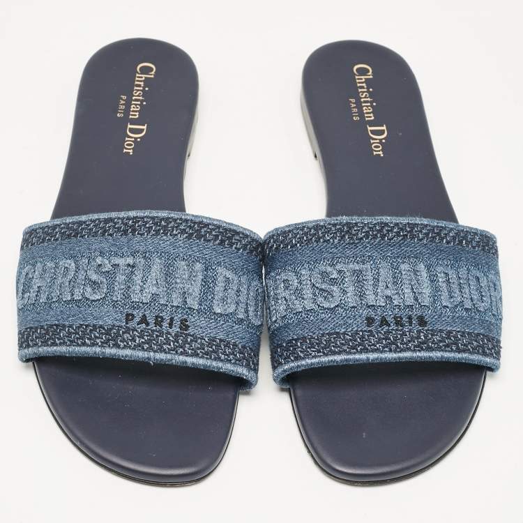 Pre Owned Dior Blue Denim Dway Flat Slides Size 39