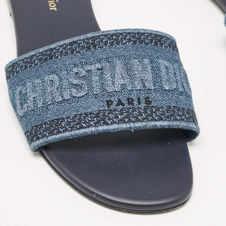 Pre Owned Dior Blue Denim Dway Flat Slides Size 39