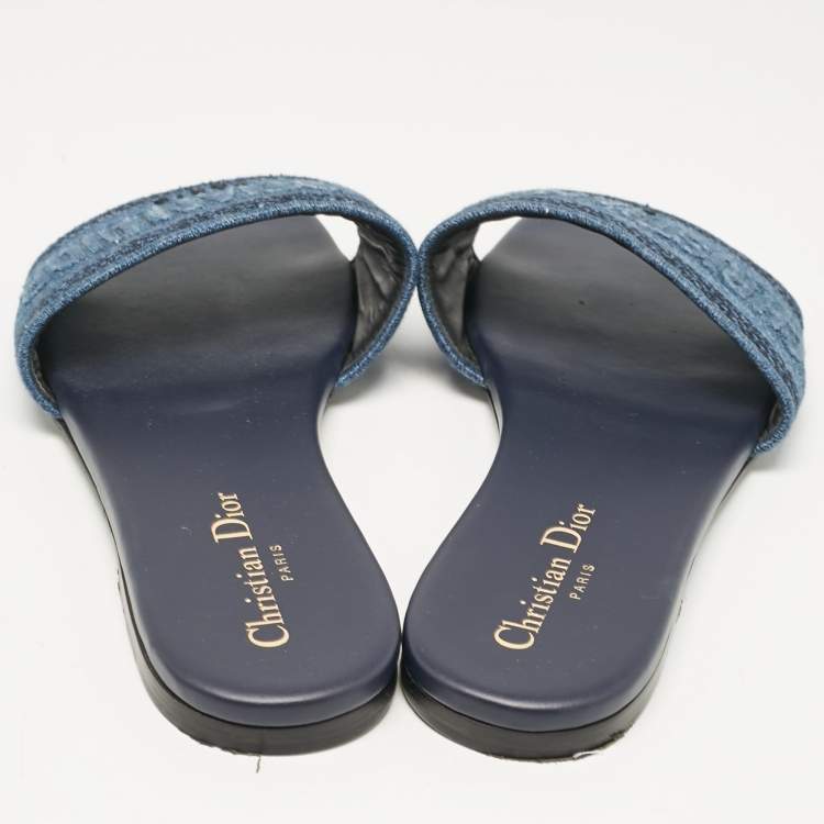 Pre Owned Dior Blue Denim Dway Flat Slides Size 39