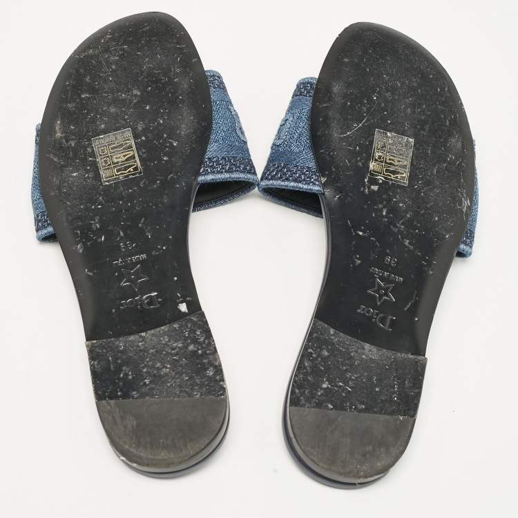 Pre Owned Dior Blue Denim Dway Flat Slides Size 39