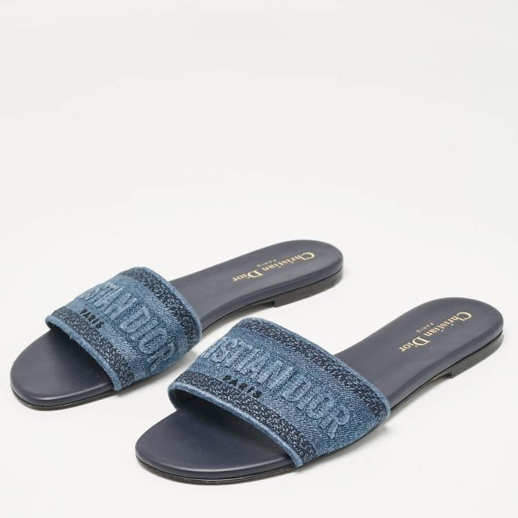 Pre Owned Dior Blue Denim Dway Flat Slides Size 39