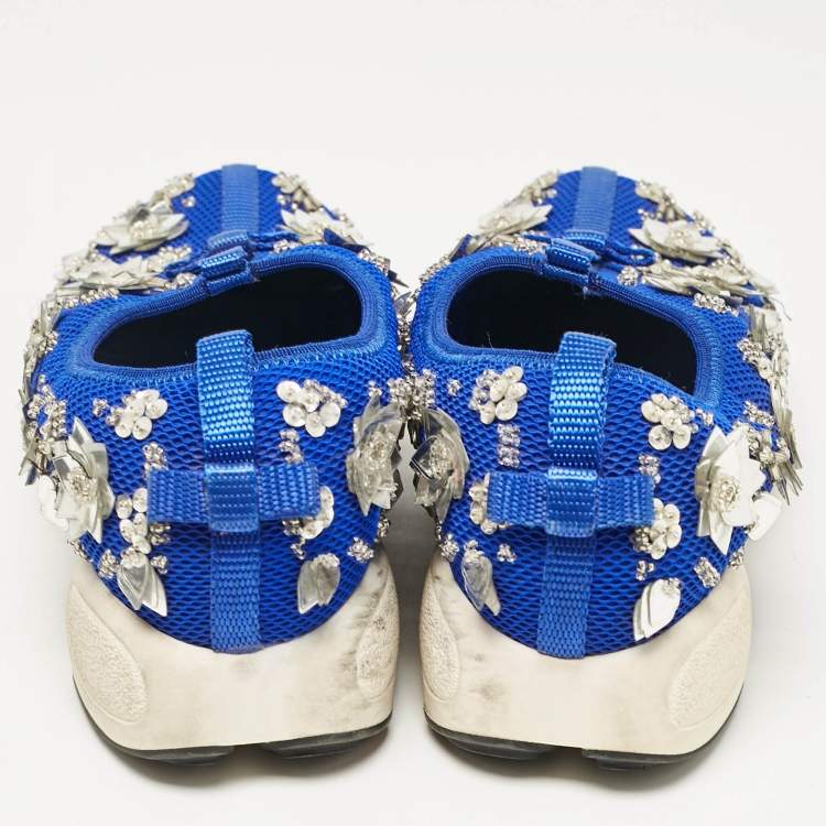 Pre Owned Dior Blue Mesh Fusion Crystal Embellished Slip On Sneakers Size 36.5