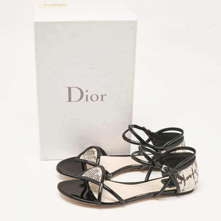 Pre Owned Dior Beige/Black Python and Patent Leather Venus Flat Sandals Size 40